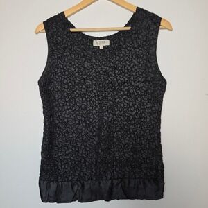Ness Popcorn Crinkle Texture Ruffle Hem Tank Top Black Large